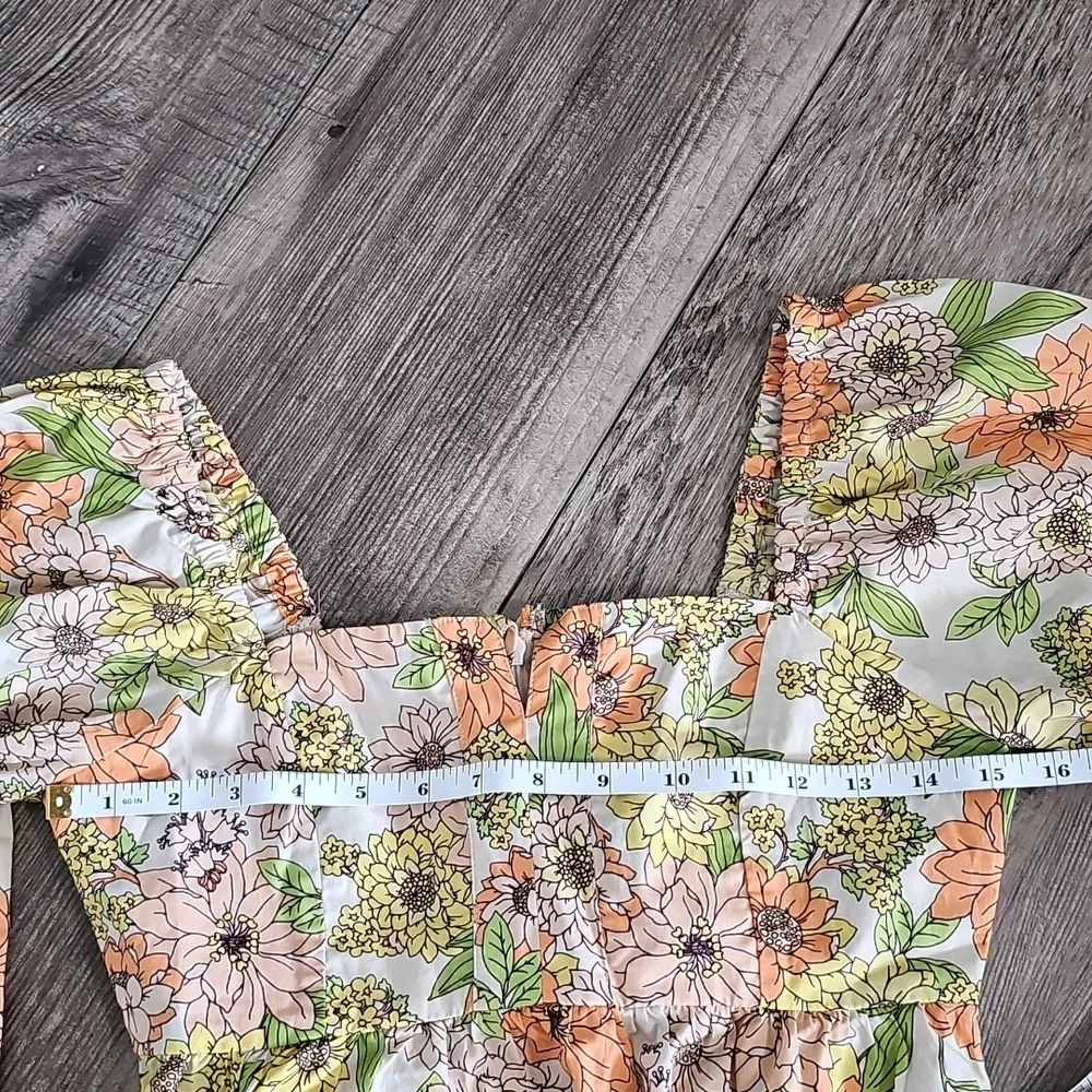 J Crew Zinnia square neck peplum floral boho cotton long sleeve top size 0 NWT